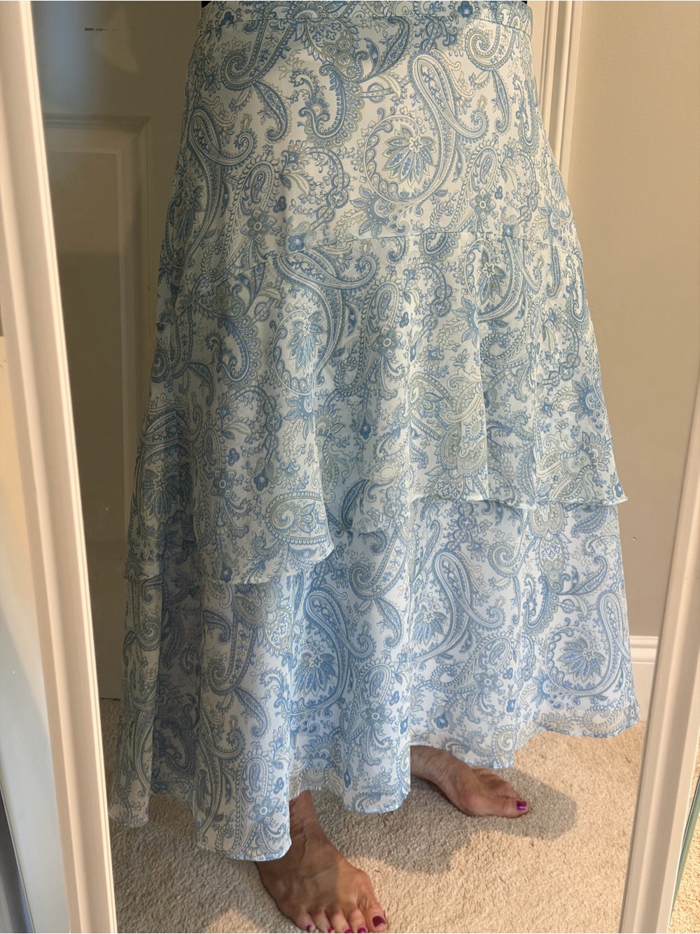 Ann Taylor Pale Blue Paisley Midi Skirt